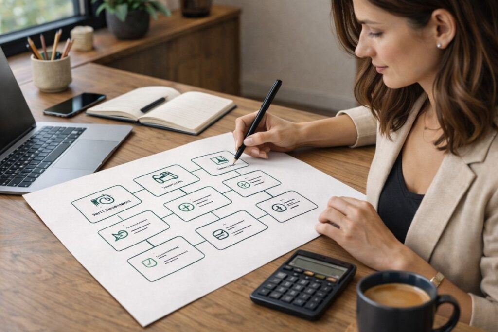 Estrutura de plano de negócios simplificado em uma página.